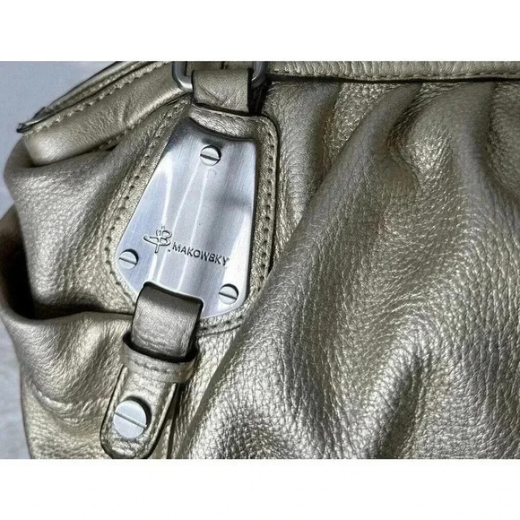 B Markowski Metallic Silver Color, leather Satchel Handbag, Designer Handbag - Picture 12 of 16